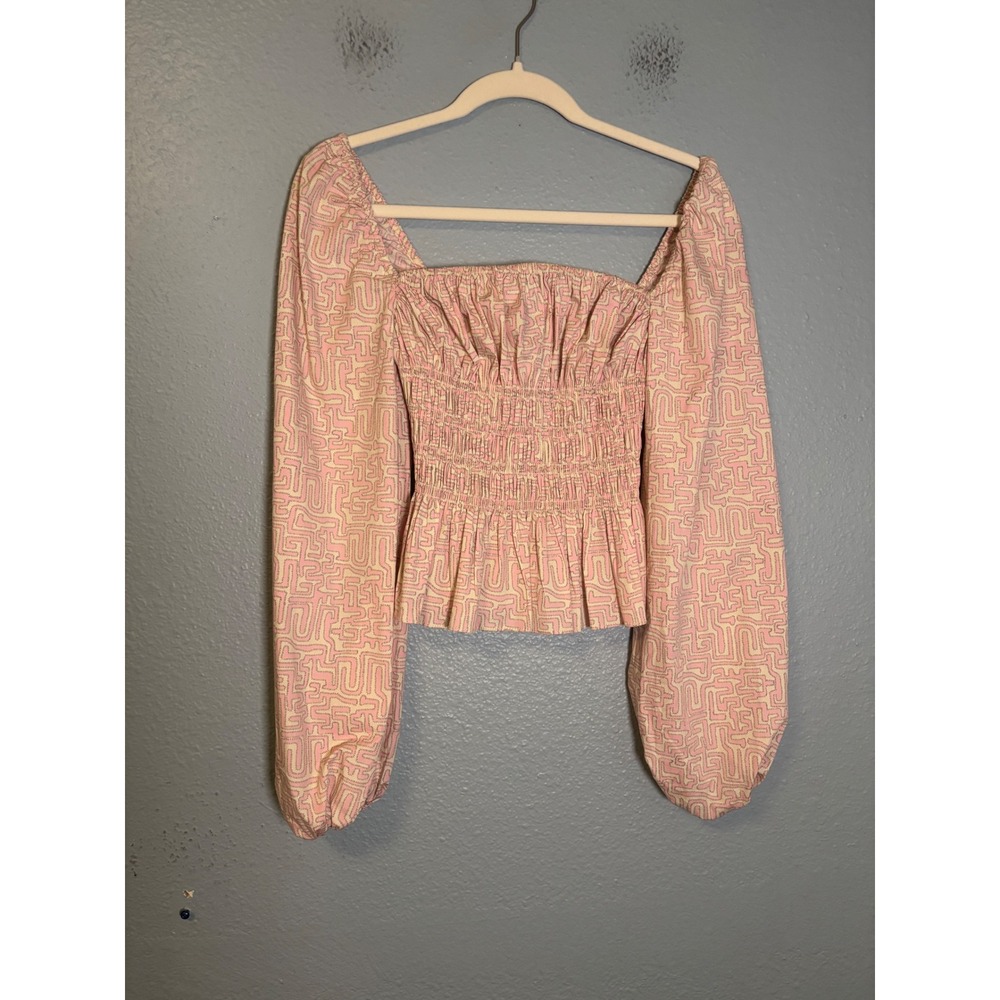 Staud Jules Smocked Long Sleeve Top Pastel Maze Pink Size XS - Picture 2 of 10